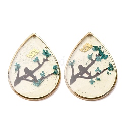Brass & Transparent Epoxy Resin & Dried Flower Pendants&nbsp;RESI-G133-03G
