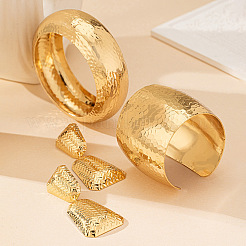 Alloy Rough Texture Cuff Bangles & Stud Dangle Earrings Sets&nbsp;FS-WGCEEF2-01