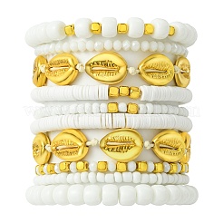 10Pcs 10 Styles Handmade Polymer Clay & Glass Seed Beaded Stretch Bracelet Sets&nbsp;BJEW-SW001581