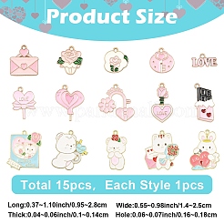 15Pcs 15 Styles Valentine's Day Theme Alloy Enamel Pendants&nbsp;ENAM-YW0008-43