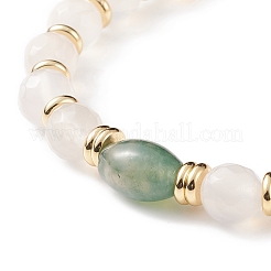 Natural Moss Agate Oval & White Agate Beaded Stretch Bracelet&nbsp;BJEW-JB08696