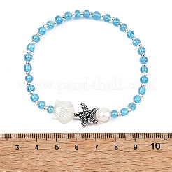 Glass & Shell Pearl & ABS Imitation Pearl & Alloy Beads Stretch Bracelets for Women&nbsp;BJEW-JB13805