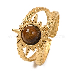 Round Natural Mixed Stone Finger Rings&nbsp;RJEW-Q822-39G