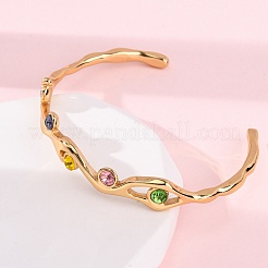 304 Stainless Steel Rhinestone Cuff Bangles for Women&nbsp;BJEW-L610-23G