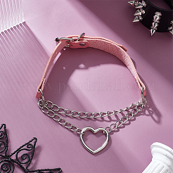 2Pcs Alloy Heart Link PU Leather Punk Choker Necklaces for Women&nbsp;NJEW-UN0001-70B