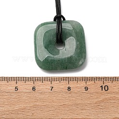 Natural Green Aventurine Square Pendants Black PU Leather Cord Necklaces&nbsp;NJEW-K285-01B