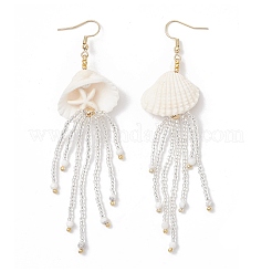 304 Stainless Steel Dyed Synthetic Turquoise & Natural Howlite & Glass Seed Beaded Jellyfish Dangle Earrings&nbsp;EJEW-MZ00529-01