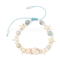 Ocean Synthetic Turquoise Fish Starfish and Natural Flower Amazonite Round Braided Bead Bracelets&nbsp;BJEW-JB14477