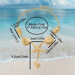 Summer Beach Alloy Crystal Rhinestone Shell Shape Starfish Pendant Necklaces for Women&nbsp;FS-WGE00B6-01