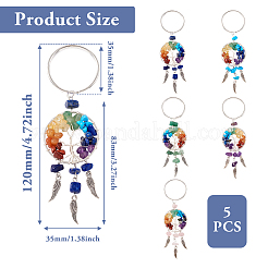 5Pcs 5 Styles Copper Wire Wrapped Natural & Synthetic Gemstone Chip Keychain&nbsp;KEYC-TA0001-21