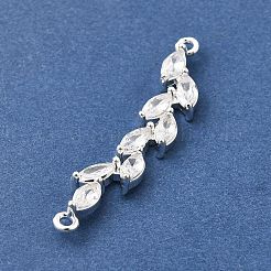 Brass Pave Clear Cubic Zirconia Leaf Links Connector Charms&nbsp;X-KK-Z156-15S