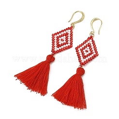 Glass Seed Beads & Brass Dangle Earrings for Women&nbsp;EJEW-MZ00800