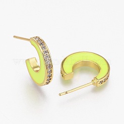 Brass Micro Pave Clear Cubic Zirconia Half Hoop Earrings&nbsp;EJEW-L231-64D
