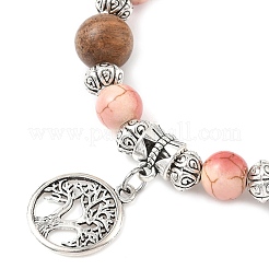 3Pcs 3 Colors Flat Round with Tree of Life Alloy Charm Bracelets&nbsp;BJEW-JB12358