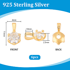 6Pcs 925 Sterling Silver Pave Clear Cubic Zirconia Flat Round Charms&nbsp;STER-PH0004-46G