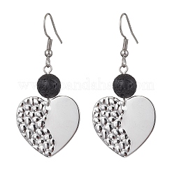 304 Stainless Steel Geometry Dangle Earrings with Natural Lava Rock Round Beaded&nbsp;EJEW-JE05610