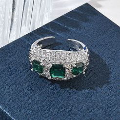 Brass Micro Pave Cubic Zirconia Cuff Open Rings for Women&nbsp;RJEW-L343-13P-04