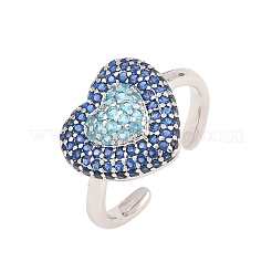 Heart Brass Micro Pave Cubic Zirconia Cuff Open Rings for Women&nbsp;CU-CBA0A21-01P-01