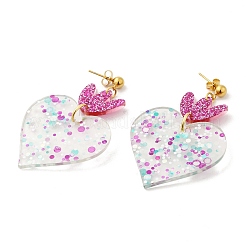 Acrylic Heart Dangle Stud Earrings&nbsp;EJEW-F327-02C