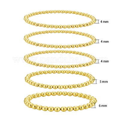 Round Brass Beaded Stretch Bracelets&nbsp;BJEW-JB05982-1