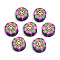 Handmade Polymer Clay Beads, Flat Round with Smiling Face & Flower, Blue Violet, 8.5~10x4.5mm, Hole: 1.5mm