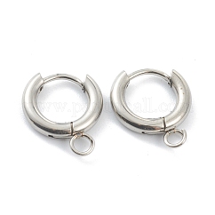 Tarnish Resistant 201 Stainless Steel Huggie Hoop Earring Findings, with Horizontal Loop and 316 Surgical Stainless Steel Pin, Stainless Steel Color, 16x13.5x2.5mm, Hole: 2.5mm, Pin: 1mm