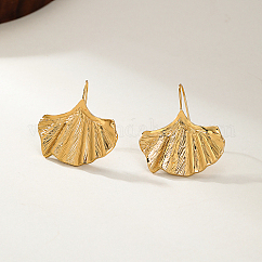 201 Stainless Steel Dangle Earring for Women, Ginkgo Leaf, Golden, 30x28mm