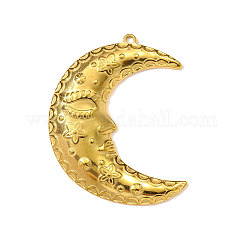 304 Stainless Steel Big Pendants, Moon Charms, Ion Plating(IP), Real 18K Gold Plated, 51x43mm