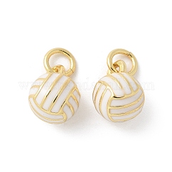 Brass Enamel Pendants, Balls, Rack Plating, Cadmium Free & Lead Free, Long-Lasting Plated, Real 18K Gold Plated, Round, with Jump Ring, Volleyball, 10x6.5~7mm, Hole: 3.4mm