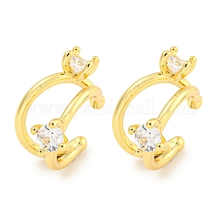 Brass Micro Pave Cubic Zirconia Cuff Earrings, Round Ring, Real 18K Gold Plated, 17x12mm