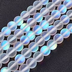 Synthetic Moonstone Beads Strands, Holographic Beads, Frosted, Dyed, Round, 8mm, Hole: 1mm, about 48pcs/strand, 15.15 inch