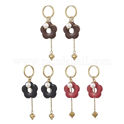 304 Stainless Steel Flower with Heart Tassel  Hoop Earrings&nbsp;EJEW-JE06730