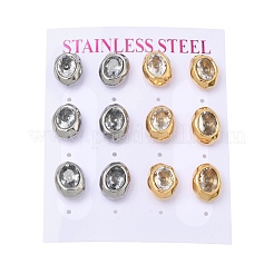 6 Pairs 304 Stainless Steel Pave Cubic Zirconia Stud Earrings&nbsp;SA-CBADCF0-04GP-04