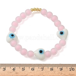 Brass & Plastic & Lampwork Beaded Stretch Bracelets for Women&nbsp;BJEW-F515-03G-01