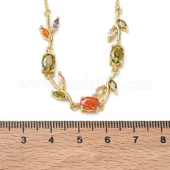 Brass Pave Cubic Zirconia Rose Flower Link Cable Chain Necklaces for Women&nbsp;NJEW-C121-05B-05G