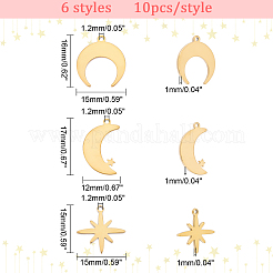 60Pcs 6 Style 304 Stainless Steel Pendants&nbsp;STAS-DC0009-73
