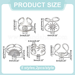 10Pcs 5 Styles 304 Stainless Steel Cuff Rings Components&nbsp;STAS-ME0003-25