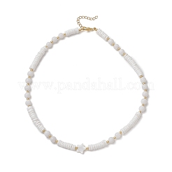 Natural White Shell Star Round Heishi Beaded Necklaces&nbsp;NJEW-JN05805