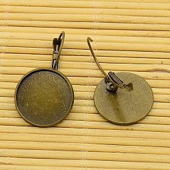 Brass Leverback Hoop Earring Components and Flat Round Transparent Clear Glass Cabochons&nbsp;KK-X0004-NF