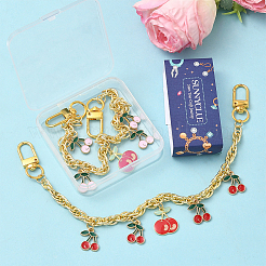 2Pcs 2 Styles Alloy Enamel Cherry Charm Brass Bag Decorative Chains&nbsp;HJEW-SC0002-62