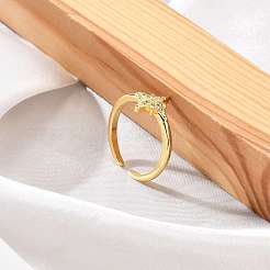 Rack Plating Star Brass Micro Pave Clear Cubic Zirconia Cuff Rings for Women&nbsp;RJEW-M028-122G