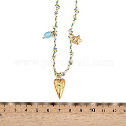 304 Stainless Steel Enamel Yellowe Eye Heart Pendant Cotton Cord Adjustable Necklaces&nbsp;NJEW-C093-03G