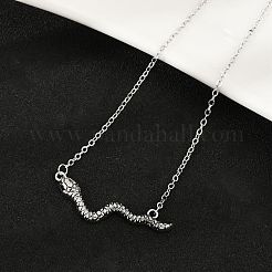 Brass Pave Black Cubic Zirconia Snake Pendant Necklaces&nbsp;NJEW-D320-02ASP