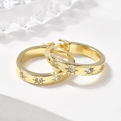 Brass Micro Pave Clear Cubic Zirconia Hoop Earrings&nbsp;EJEW-H125-18G