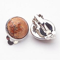 Natural Picture Jasper Brass Clip-on Earrings&nbsp;EJEW-A051-B004