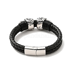 304 Stainless Steel Skull Beaded Double Loops Multi-strand Bracelet with Magnetic Clasp&nbsp;BJEW-C021-23P