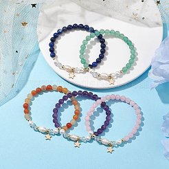 6mm Round Gemstone & Pearl Beaded Stretch Bracelets&nbsp;BJEW-JB10618
