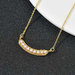 Brass with ABS Plastic Imitation Pearl Pea Pod Pendant Necklaces&nbsp;NJEW-P347-01G