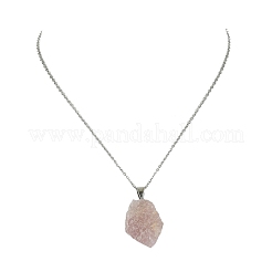 Natural Rose Quartz Nugget Pendant Necklace with 304 Stainless Steel Chains&nbsp;NJEW-JN04385-03