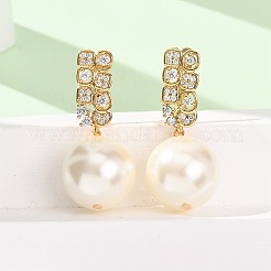Round Brass Micro Pave Clear Cubic Zirconia Hoop Earrings&nbsp;EJEW-Z164-27G